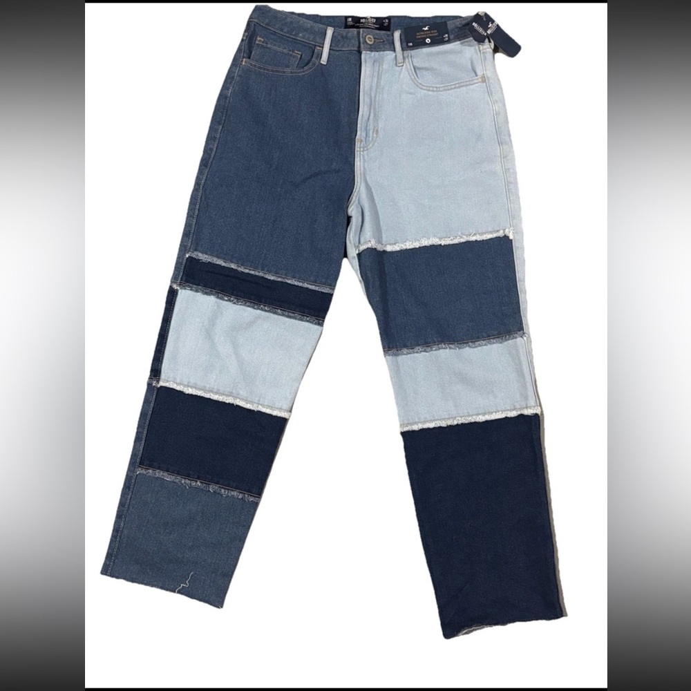 Hollister Sz 11 R Ultra High Rise VTG Straight Patch Work Jean 30 X 27 NWT